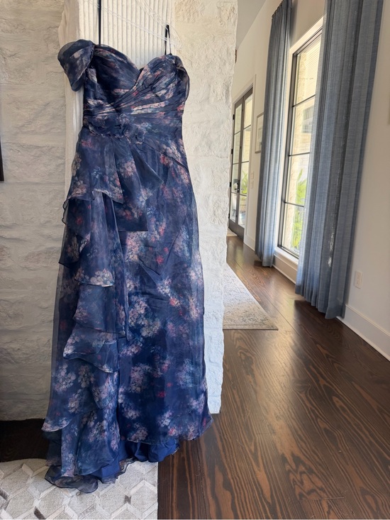 Janiquebyk Dresses & Skirts - Navy Floral Strapless Evening Gown with Ruffle Detail